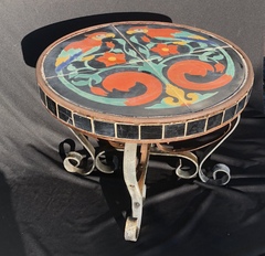  Rare Vintage Round Taylor Parrot Tile Top Table Hand Wrought Iron Table